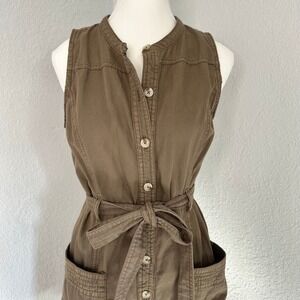 Anthropologie Button Front Utiity Dress w/ Belt Khaki Women's Size‎ 4